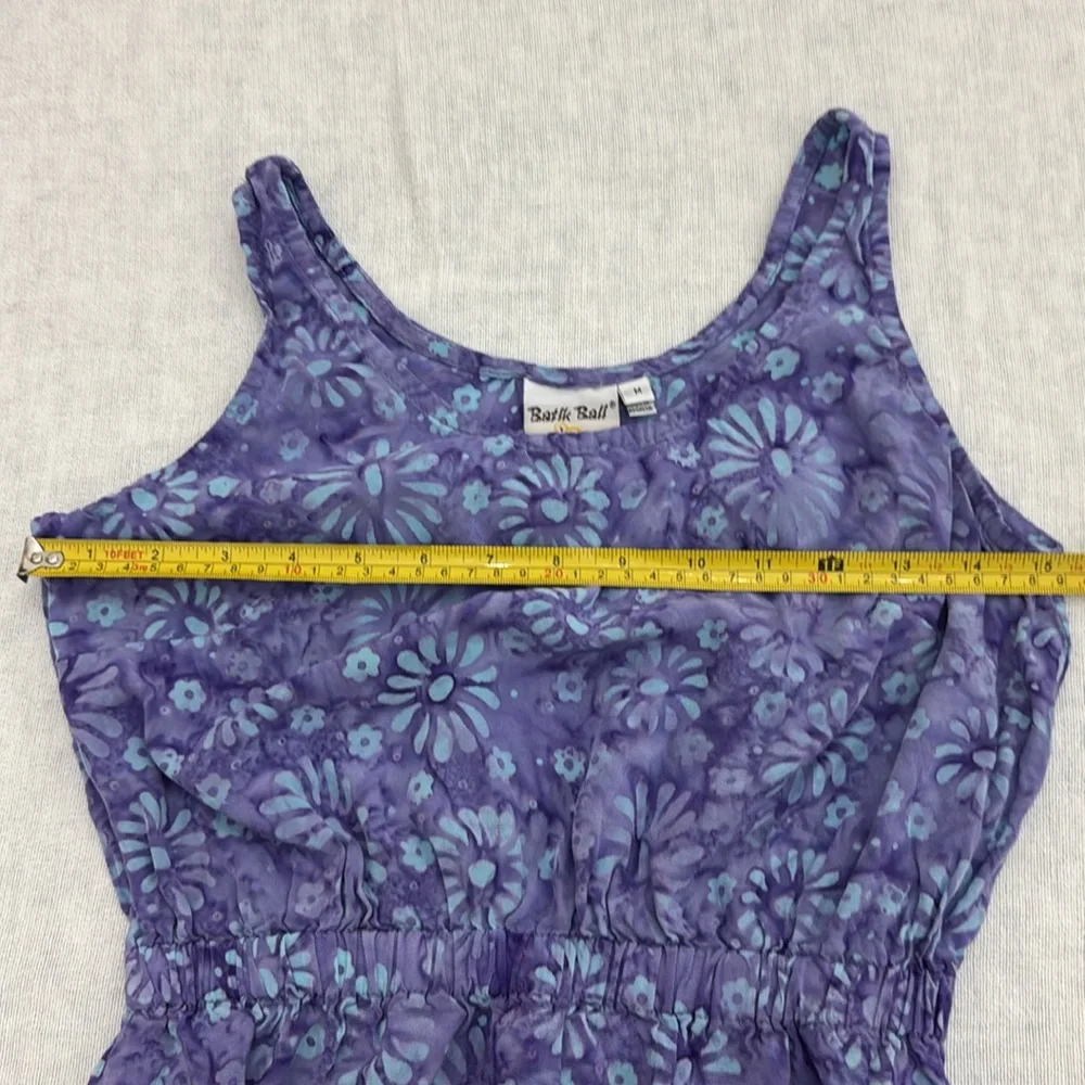 Batik Bali, Floral Purple and blue 100% rayon kids sleeveless Med Dress (mlb)